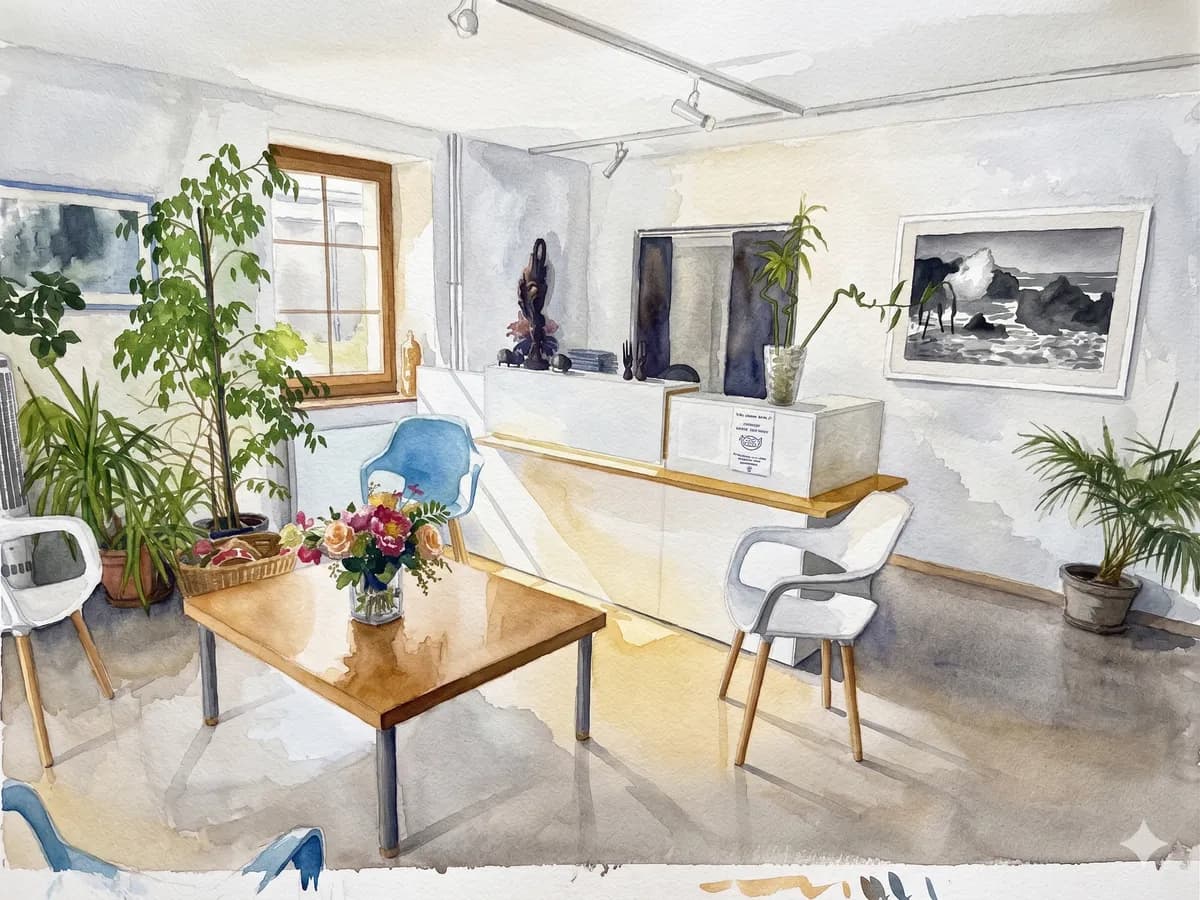 Salle d'attente du cabinet de physiothérapie à Vésenaz